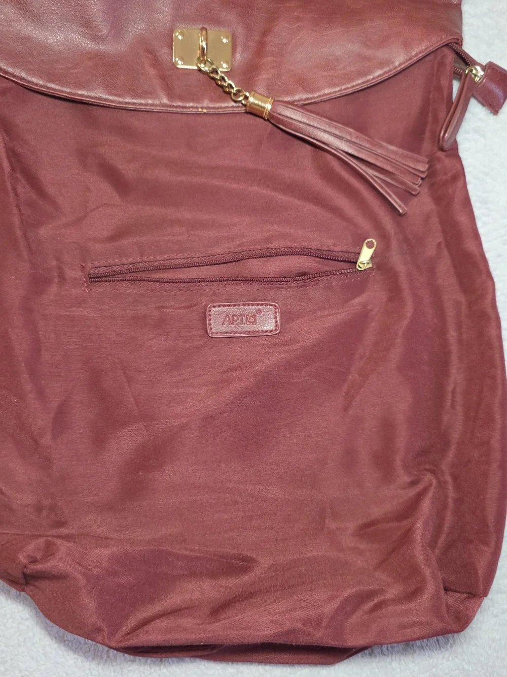 Burgundy Foldover Hobo Shoulder Bag Tassel Purse